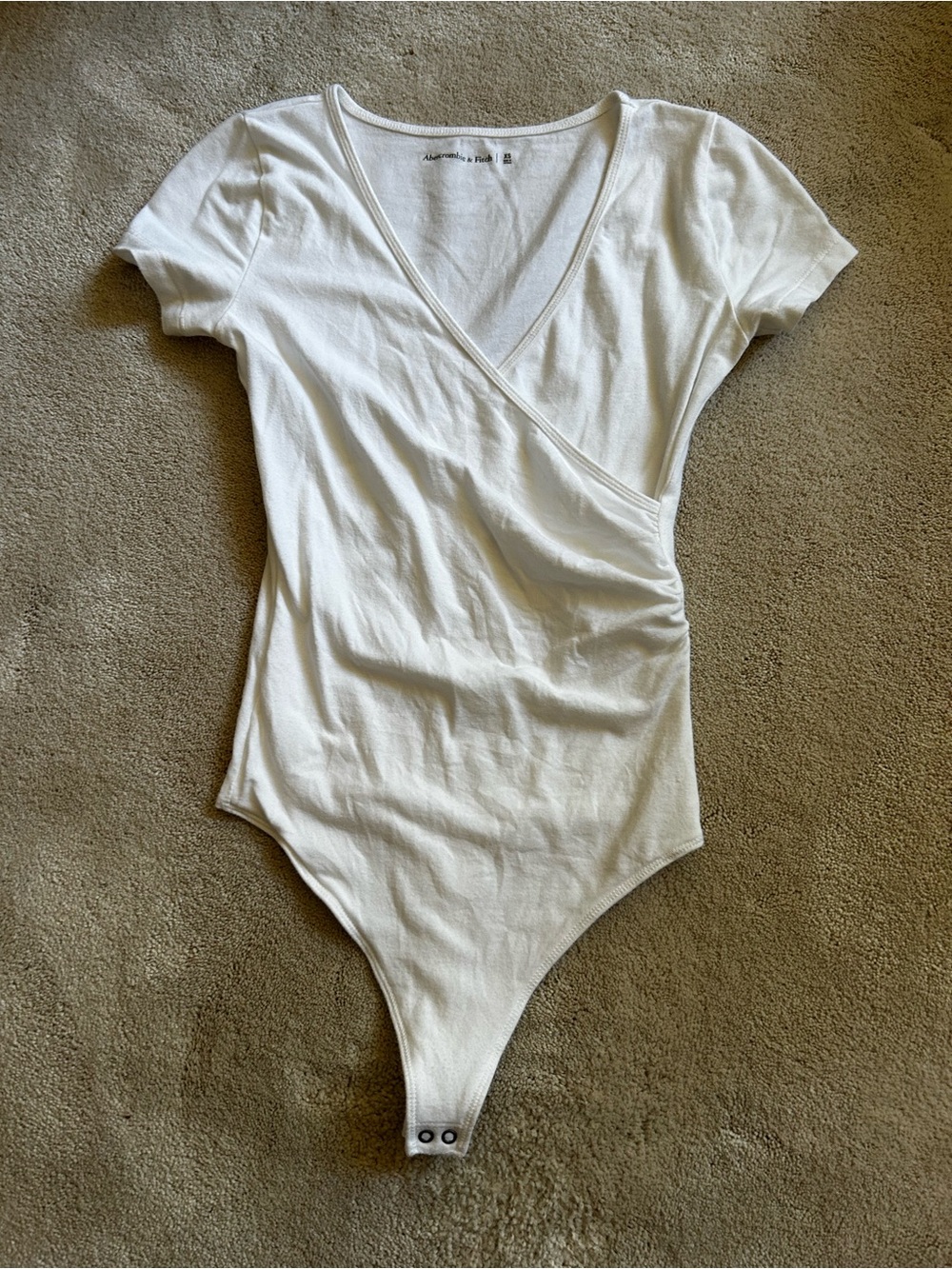 Abercrombie & Fitch White Wrap-Front Short Sleeve Bodysuit